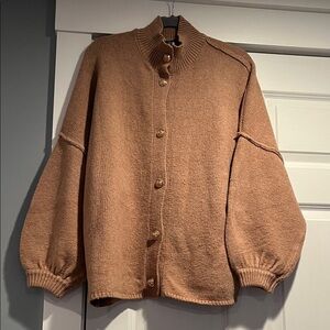 Soft Knit Button-Front Cardigan Sweater - Camel